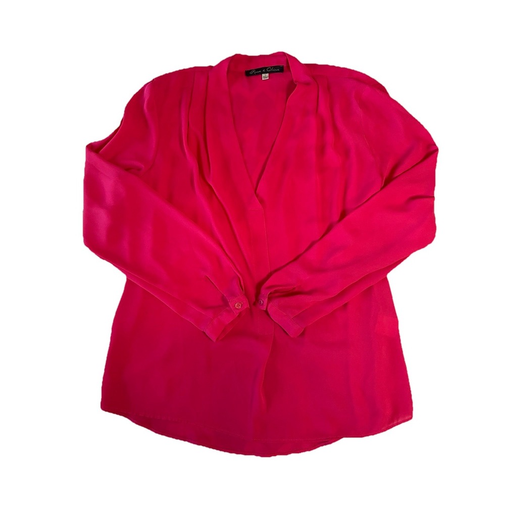 ROSE + OLIVE Women's Size Large Magenta Pink V-Neck Pleated Front Blouse Career